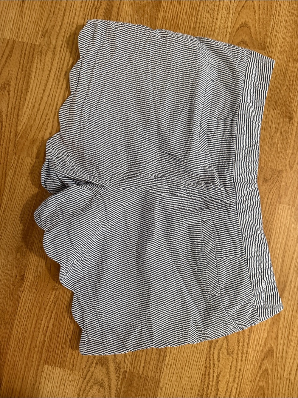 British Khaki Blue and White Striped Scallop-Hem High Waist Shorts - Picture 5 of 5